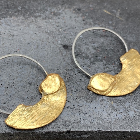 Matana handmade geometric silver / gold earrings - Picture 4 of 7